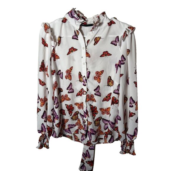 New York & Company Tops - New York & Company Shirt Women's Small Sheer Button Up Butterfly Long Sleeve